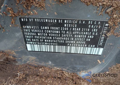 2012 Volkswagen Jetta 2.5L Se из США, поврежденный, VIN 3VWDX7AJ2CM420502